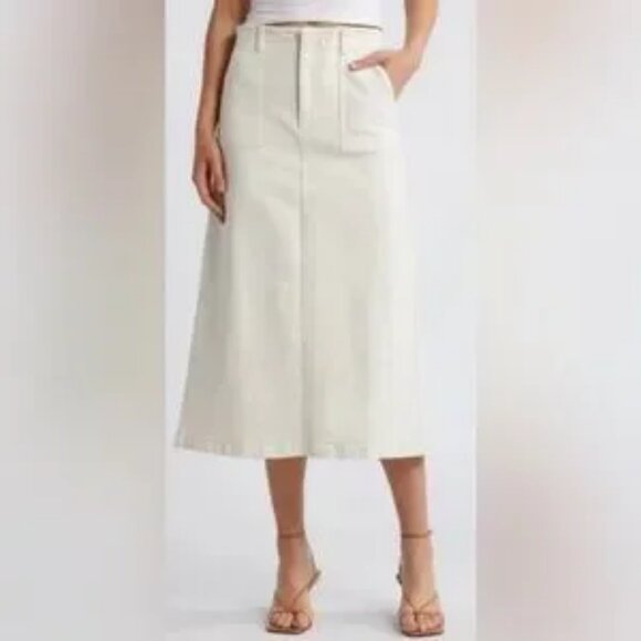 Womens Le Jean By Charlie Gay Off-White Back Slit Midi Jocelyn Skirt 4 - Picture 1 of 12